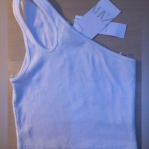 White one shoulder zara tank top